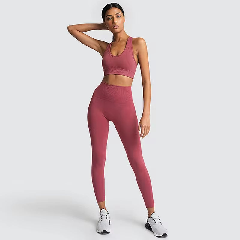 Set Deportivo Hyperflex Seamless 2 Piezas Mujer – Crop Top Manga Larga + Leggings de Cintura Alta