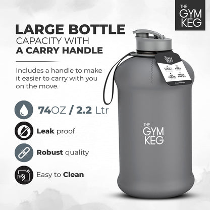 Gym Keg | Botella Deportiva Insulada 2.2 L (74.4 oz) – Media Galón Portátil