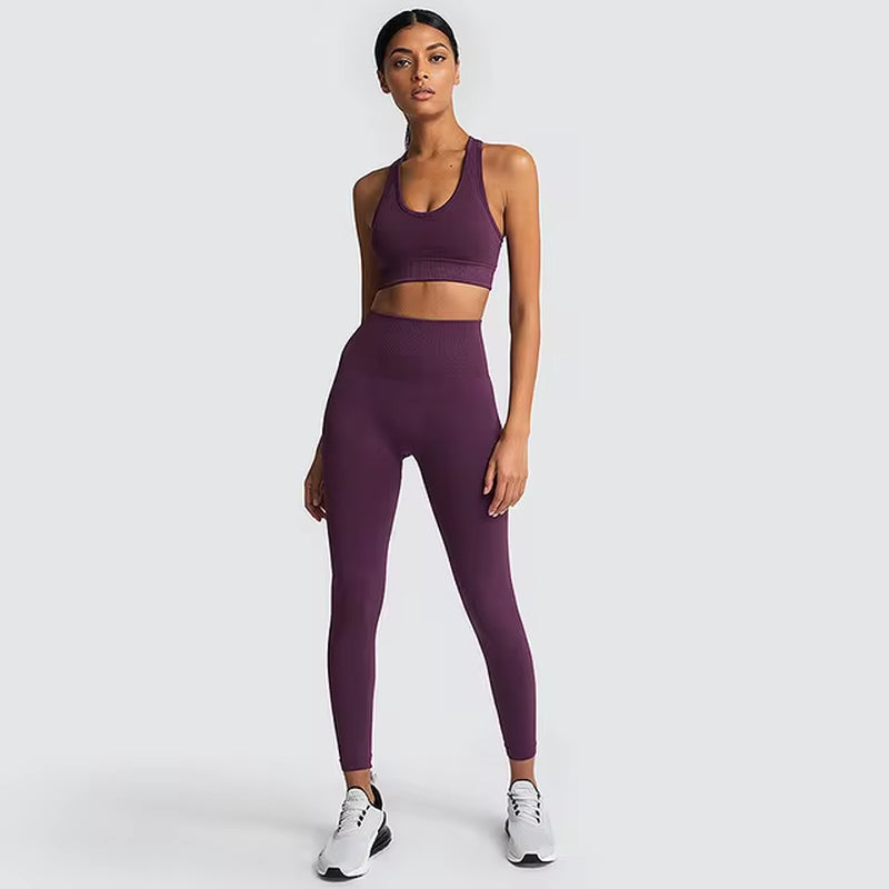 Set Deportivo Hyperflex Seamless 2 Piezas Mujer – Crop Top Manga Larga + Leggings de Cintura Alta