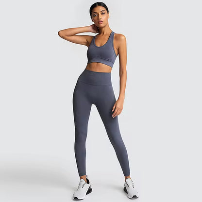 Set Deportivo Hyperflex Seamless 2 Piezas Mujer – Crop Top Manga Larga + Leggings de Cintura Alta