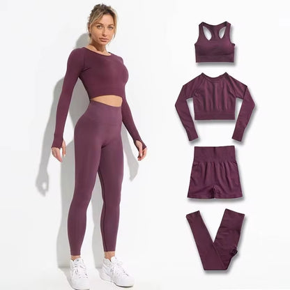 Set Deportivo Hyperflex Seamless 2 Piezas Mujer – Crop Top Manga Larga + Leggings de Cintura Alta