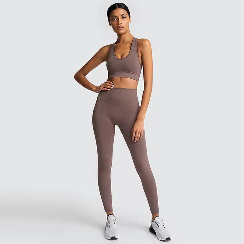 Set Deportivo Hyperflex Seamless 2 Piezas Mujer – Crop Top Manga Larga + Leggings de Cintura Alta