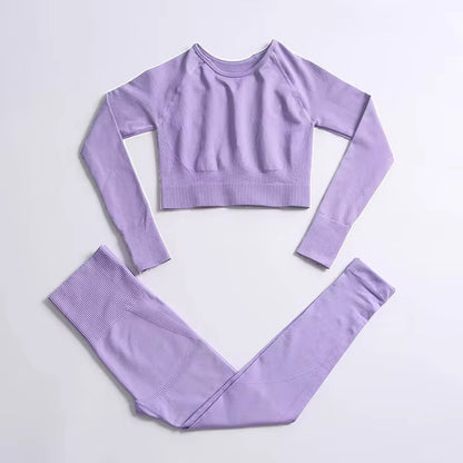 Set Deportivo Hyperflex Seamless 2 Piezas Mujer – Crop Top Manga Larga + Leggings de Cintura Alta