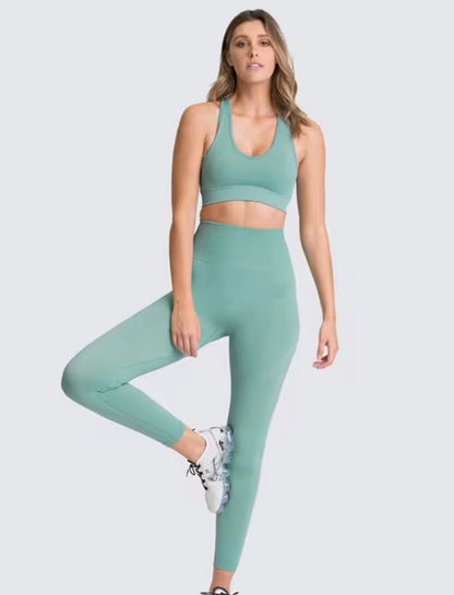 Set Deportivo Hyperflex Seamless 2 Piezas Mujer – Crop Top Manga Larga + Leggings de Cintura Alta