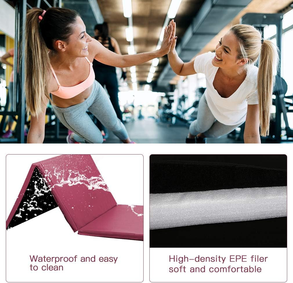 Colchoneta de Gimnasia Plegable – 2” Gruesa PU Leather, Portátil con Asas (2’x6’ / 4’x8’ / 4’x10’)