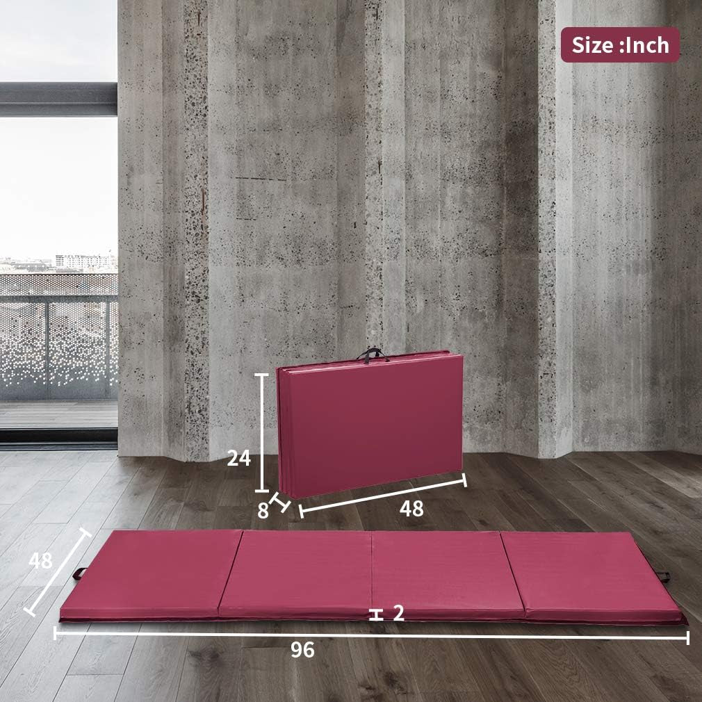 Colchoneta de Gimnasia Plegable – 2” Gruesa PU Leather, Portátil con Asas (2’x6’ / 4’x8’ / 4’x10’)