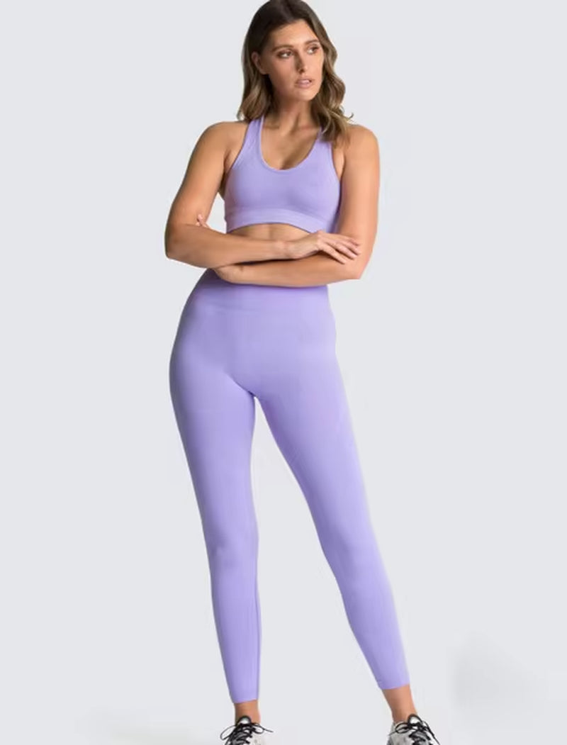 Set Deportivo Hyperflex Seamless 2 Piezas Mujer – Crop Top Manga Larga + Leggings de Cintura Alta
