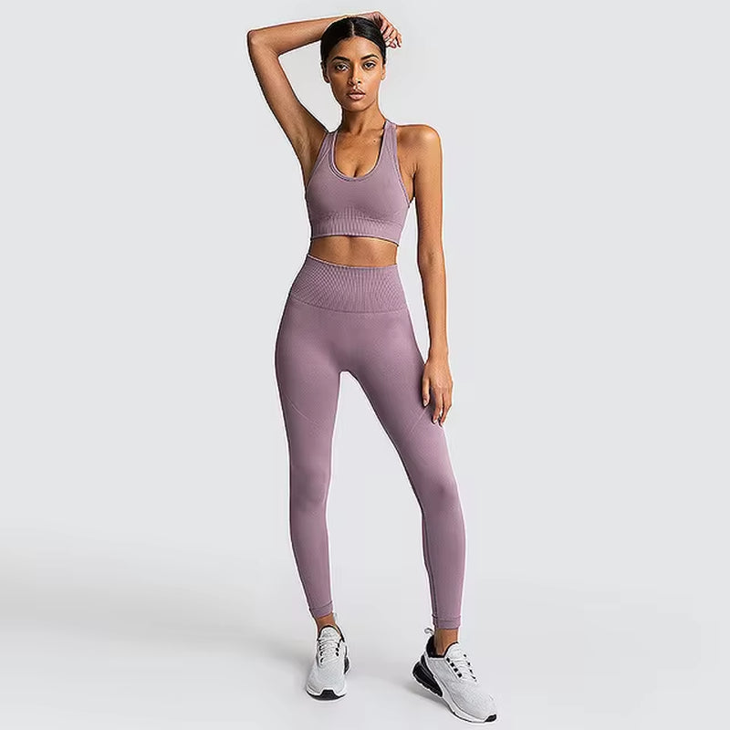Set Deportivo Hyperflex Seamless 2 Piezas Mujer – Crop Top Manga Larga + Leggings de Cintura Alta