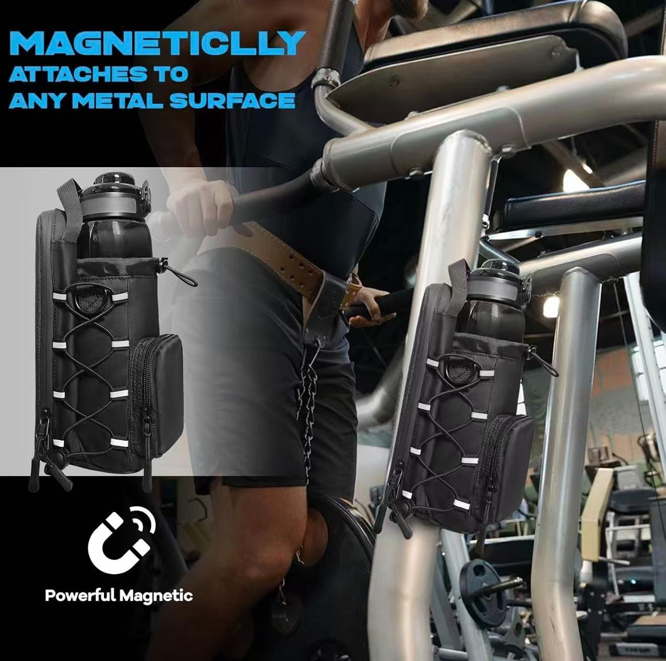 Bolsa Deportiva Magnética Unisex – Porta Botella, Regalo de Gimnasio, Color Negro