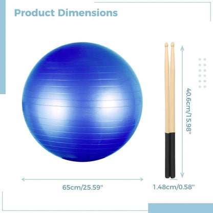 Cardio Drumming Set | Pelota de Balance con Bomba + Sticks 90 g – Ejercicio Aeróbico, Pilates, Yoga y Embarazo